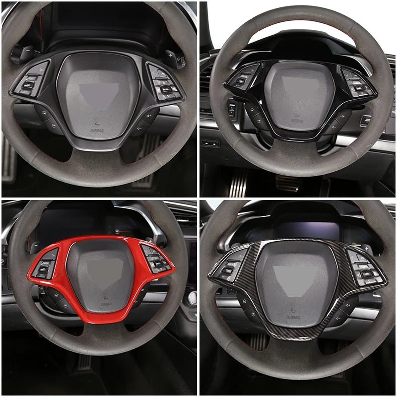 ABS Carbon Fiber Car Steering Wheel Panel Decoration Cover Trim Moulding Sticker For Chevrolet Corvette C7 2014-2019 Accessories - Infinite Aero